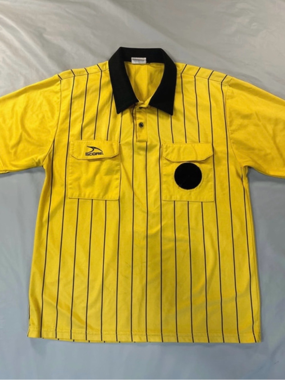 Yellow Soccer Referee Pinstripe Polo Shirt with Black Collar Medium